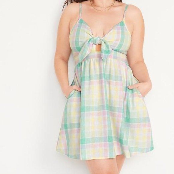 Old Navy Fit & Flare Tie-Front Smocked Printed Mini Cami Dress for Women New - Picture 6 of 9